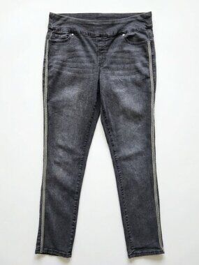 Faded Black Rhinestone Side-Stripe Jeans